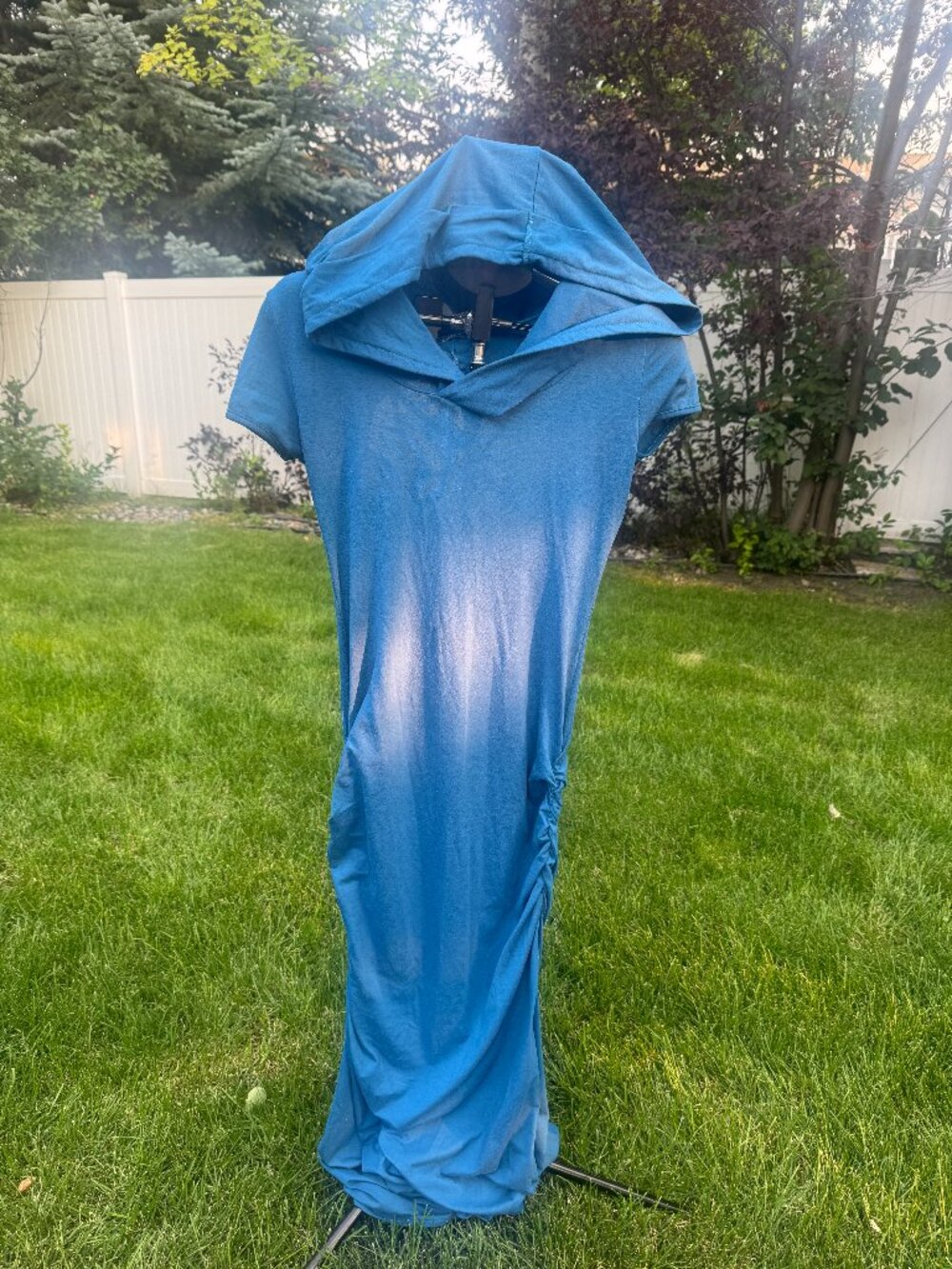 ⭐ Handmade Sedona Blue Hooded Maxi Dress with Geometric Back Cutout